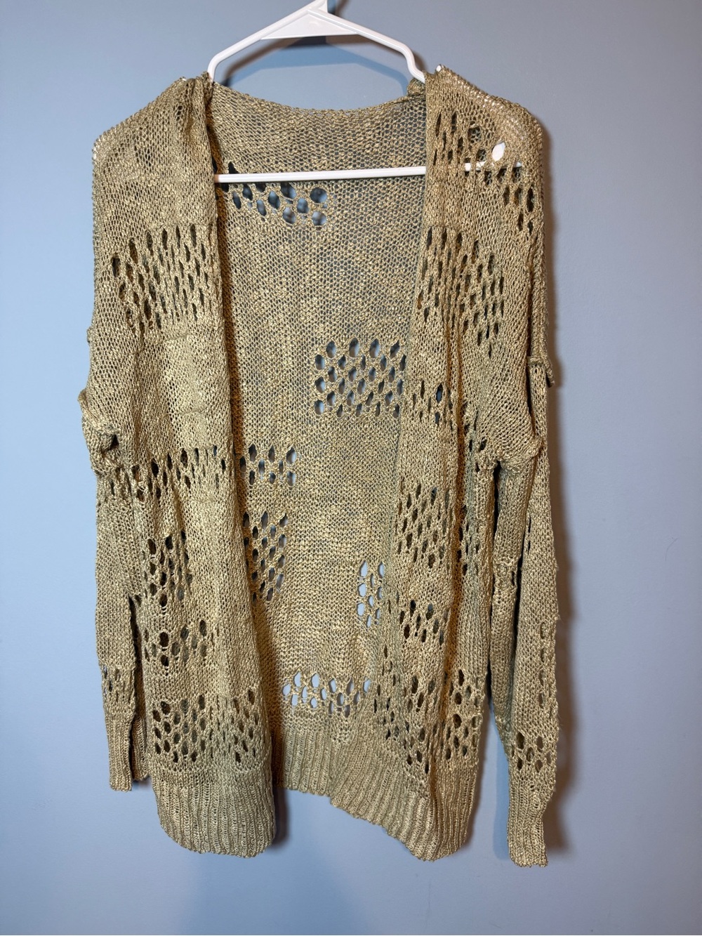Open-Front Crochet Cardigan Sweater - tan Size S